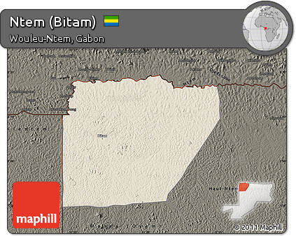 Shaded Relief Map of Ntem (Bitam), darken