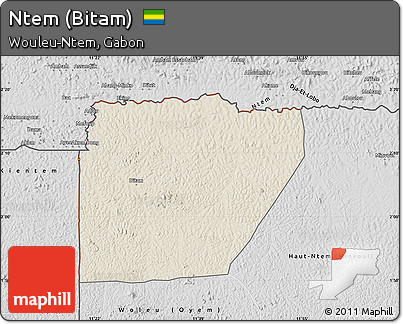 Shaded Relief Map of Ntem (Bitam), desaturated