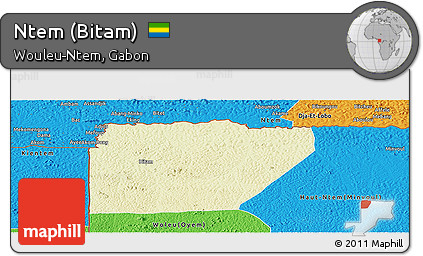 Physical Panoramic Map of Ntem (Bitam), political outside