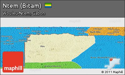 Physical Panoramic Map of Ntem (Bitam), political outside