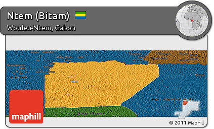 Political Panoramic Map of Ntem (Bitam), darken