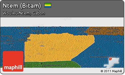 Political Panoramic Map of Ntem (Bitam), darken