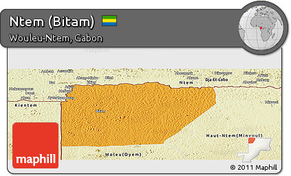 Political Panoramic Map of Ntem (Bitam), physical outside