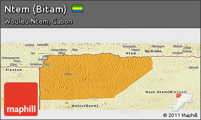Political Panoramic Map of Ntem (Bitam), physical outside