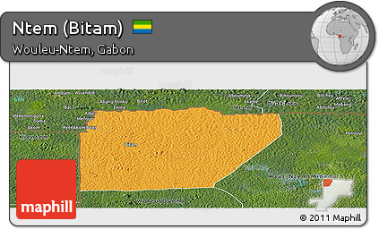 Political Panoramic Map of Ntem (Bitam), satellite outside