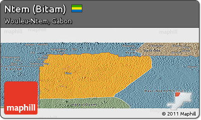 Political Panoramic Map of Ntem (Bitam), semi-desaturated