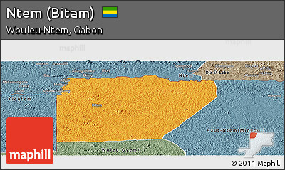 Political Panoramic Map of Ntem (Bitam), semi-desaturated