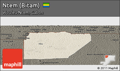 Shaded Relief Panoramic Map of Ntem (Bitam), darken