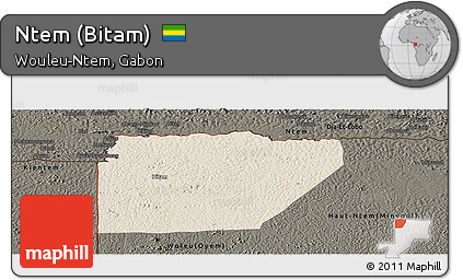 Shaded Relief Panoramic Map of Ntem (Bitam), darken