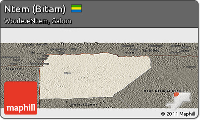 Shaded Relief Panoramic Map of Ntem (Bitam), darken