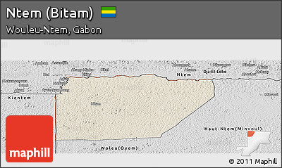 Shaded Relief Panoramic Map of Ntem (Bitam), desaturated