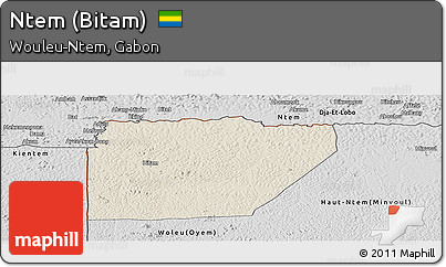 Shaded Relief Panoramic Map of Ntem (Bitam), desaturated