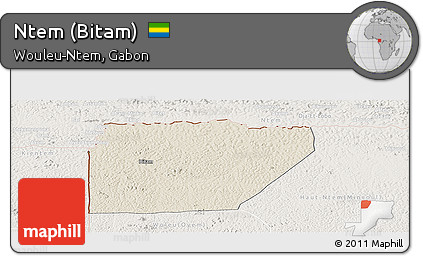 Shaded Relief Panoramic Map of Ntem (Bitam), lighten