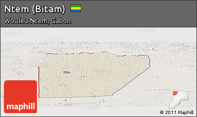 Shaded Relief Panoramic Map of Ntem (Bitam), lighten