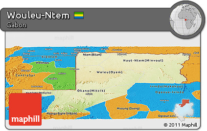 Physical Panoramic Map of Wouleu-Ntem, political outside