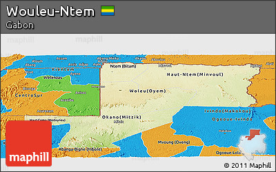 Physical Panoramic Map of Wouleu-Ntem, political outside