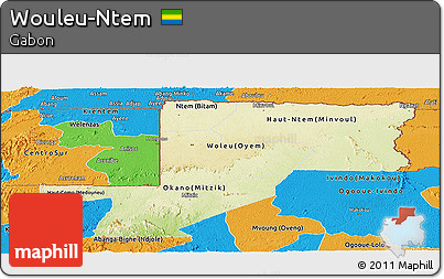 Physical Panoramic Map of Wouleu-Ntem, political outside