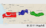 Flag 3D Map of The Gambia, shaded relief outside, flag rotated