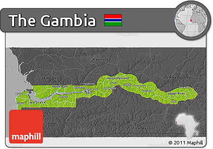 Physical 3D Map of the Gambia, darken, desaturated
