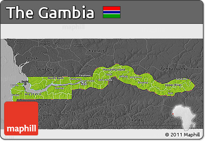 Physical 3D Map of the Gambia, darken, desaturated