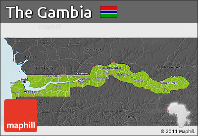 Physical 3D Map of the Gambia, darken, desaturated, land only