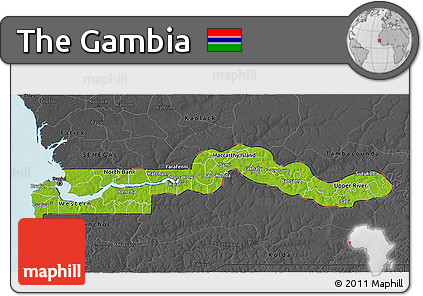 Physical 3D Map of the Gambia, darken, desaturated, land only