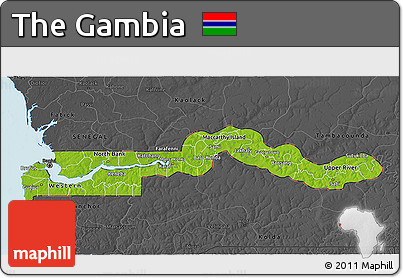 Physical 3D Map of the Gambia, darken, desaturated, land only