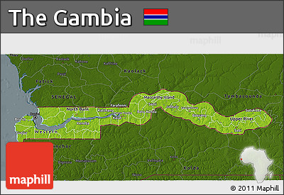 Physical 3D Map of the Gambia, darken