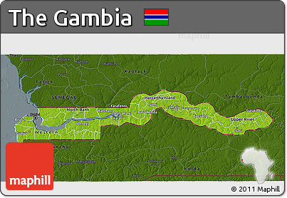 Physical 3D Map of the Gambia, darken