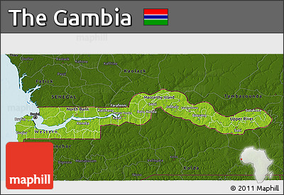 Physical 3D Map of the Gambia, darken, land only