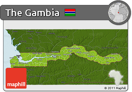 Physical 3D Map of the Gambia, darken, land only
