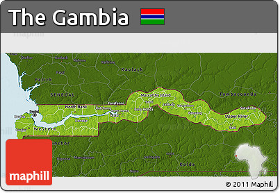 Physical 3D Map of the Gambia, darken, land only