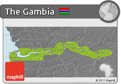 Physical 3D Map of the Gambia, desaturated, land only