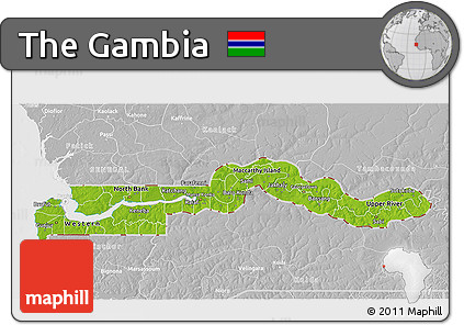 Physical 3D Map of the Gambia, lighten, desaturated