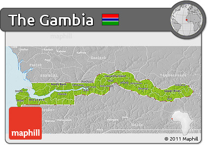 Physical 3D Map of the Gambia, lighten, desaturated, land only