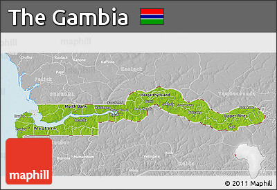 Physical 3D Map of the Gambia, lighten, desaturated, land only