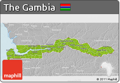 Physical 3D Map of the Gambia, lighten, desaturated, land only