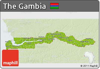 Physical 3D Map of the Gambia, lighten