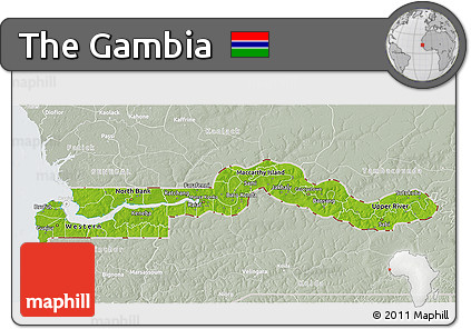 Physical 3D Map of the Gambia, lighten, semi-desaturated
