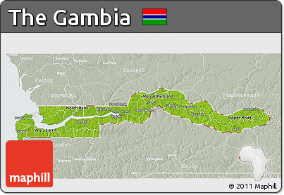 Physical 3D Map of the Gambia, lighten, semi-desaturated