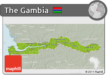 Physical 3D Map of the Gambia, lighten, semi-desaturated, land only