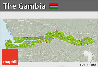 Physical 3D Map of the Gambia, lighten, semi-desaturated, land only