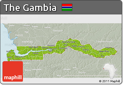 Physical 3D Map of the Gambia, lighten, semi-desaturated, land only