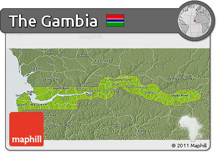 Physical 3D Map of the Gambia, semi-desaturated