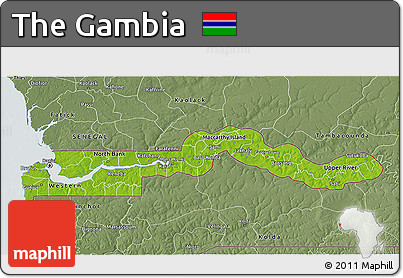 Physical 3D Map of the Gambia, semi-desaturated