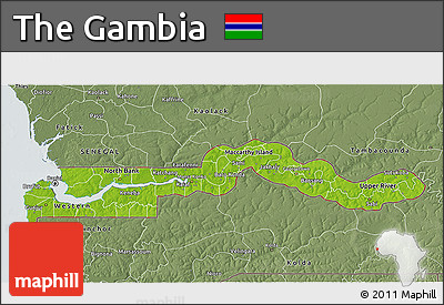 Physical 3D Map of the Gambia, semi-desaturated