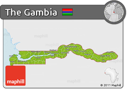 Physical 3D Map of the Gambia, single color outside