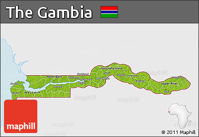 Physical 3D Map of the Gambia, single color outside