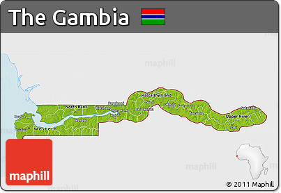 Physical 3D Map of the Gambia, single color outside