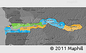 Political 3D Map of The Gambia, darken, desaturated